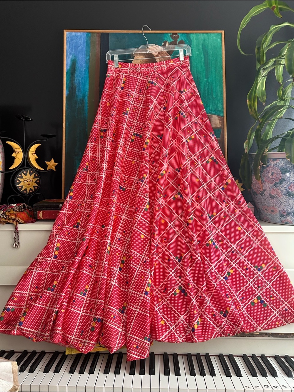 Vintage Pertini Montreal Red Maxi Skirt Geometric Print Made in Canada S - Picture 11 of 11